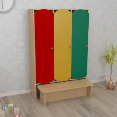 Шкаф трёхсекционный с лавкой цветной (920*300*1400h)